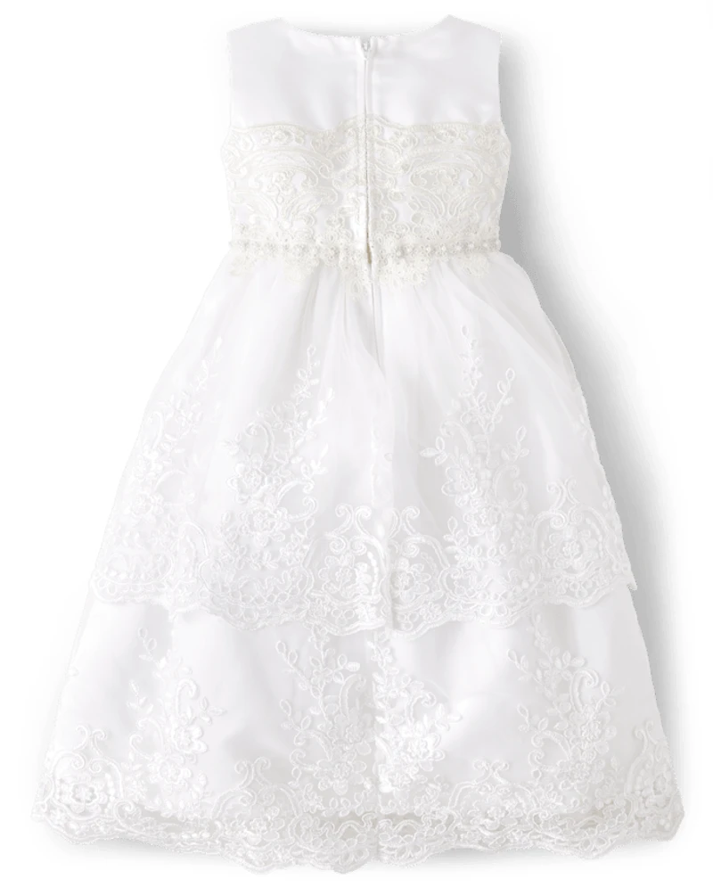 Girls Lace Applique Tiered Dress - Special Occasions