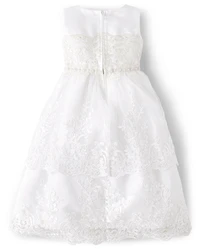 Girls Lace Applique Tiered Dress - Special Occasions