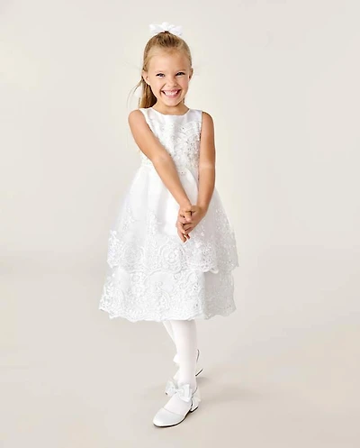 Girls Lace Applique Tiered Dress - Special Occasions