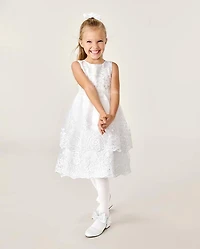 Girls Lace Applique Tiered Dress - Special Occasions