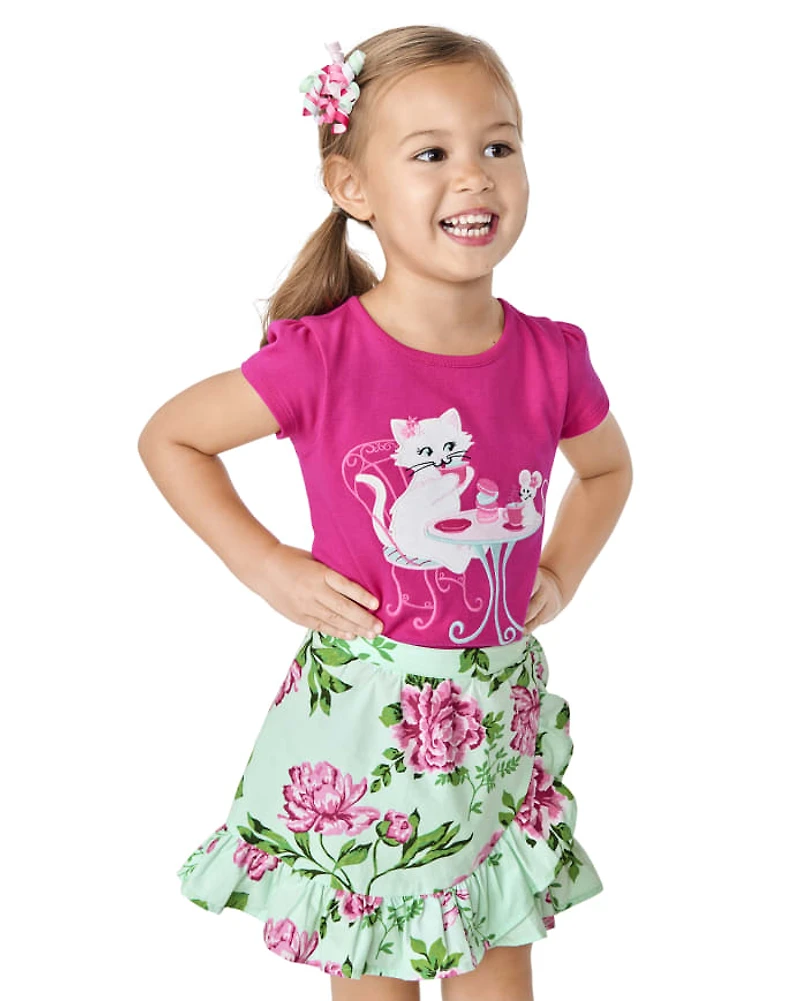 Girls Floral Ruffle Skort - Time for Tea