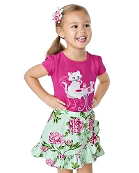 Girls Floral Ruffle Skort - Time for Tea