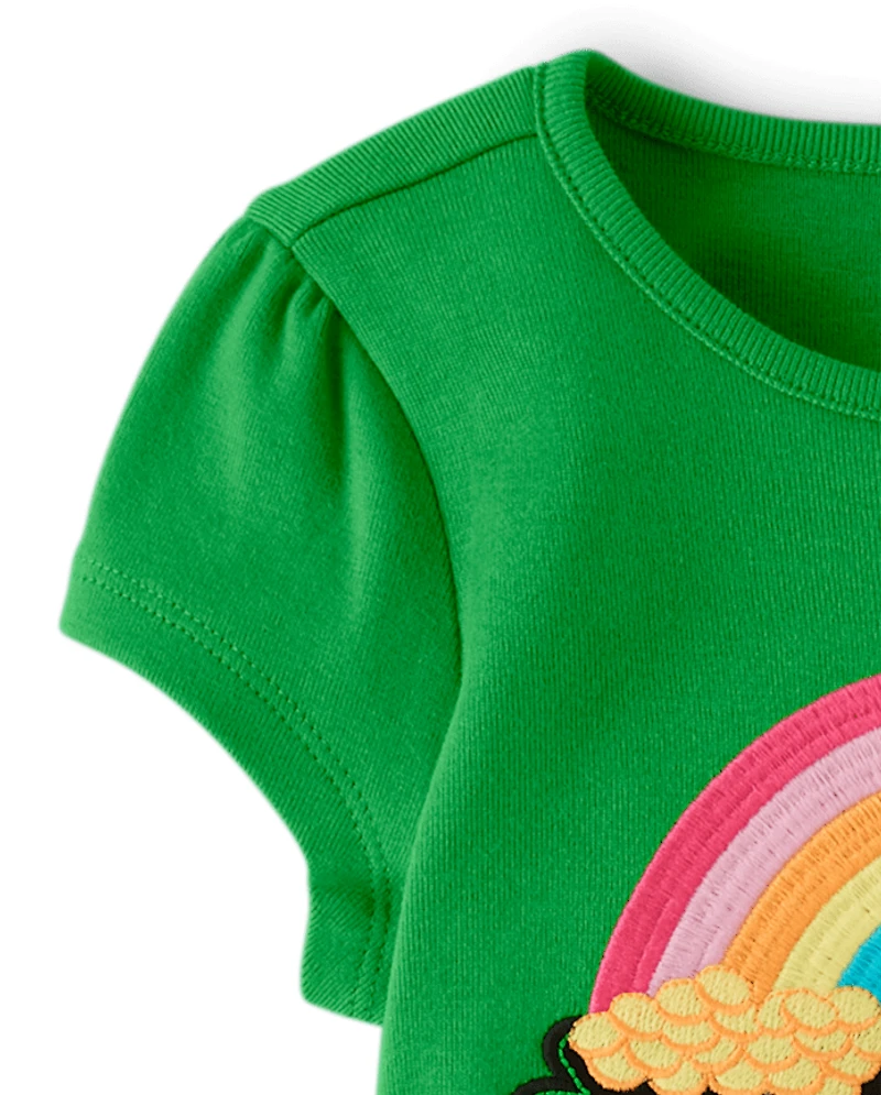 Robe à volants arc-en-ciel brodée pour fille - Petit lutin