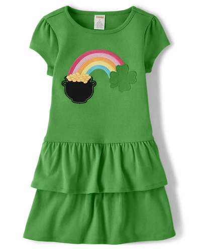 Robe à volants arc-en-ciel brodée pour fille - Petit lutin