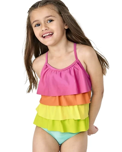 Maillot de bain une pièce à volants Fille arc-en-ciel - Splish-Splash