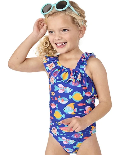 Girls Fish Ruffle One Piece Swimsuit - Splish-Splash