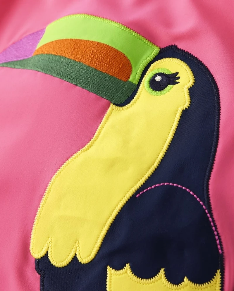 Girls Embroidered Toucan One Piece Swimsuit - Aloha
