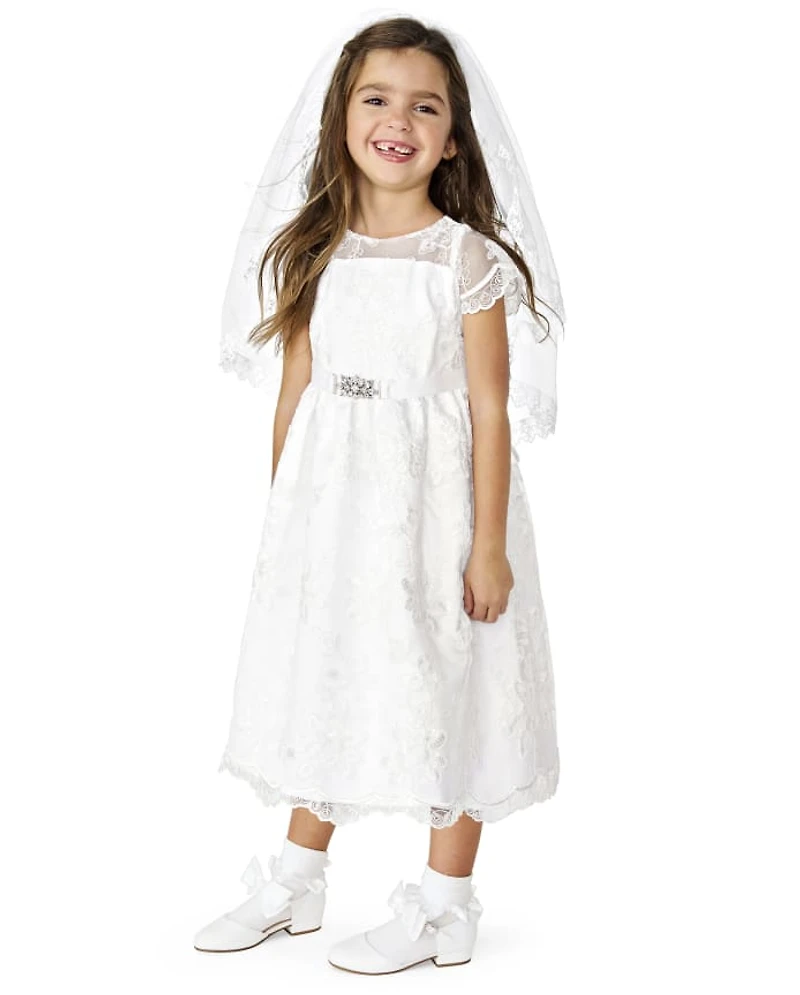 Voile en dentelle florale pour filles - Occasions spéciales