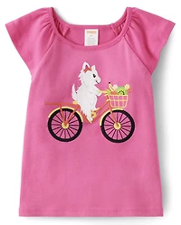 Girls Embroidered Bike Flutter Top - Festive Fruit