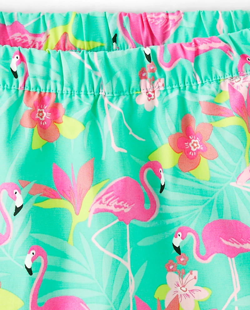 Jupe-short à volants flamant rose pour filles - Paradis tropical