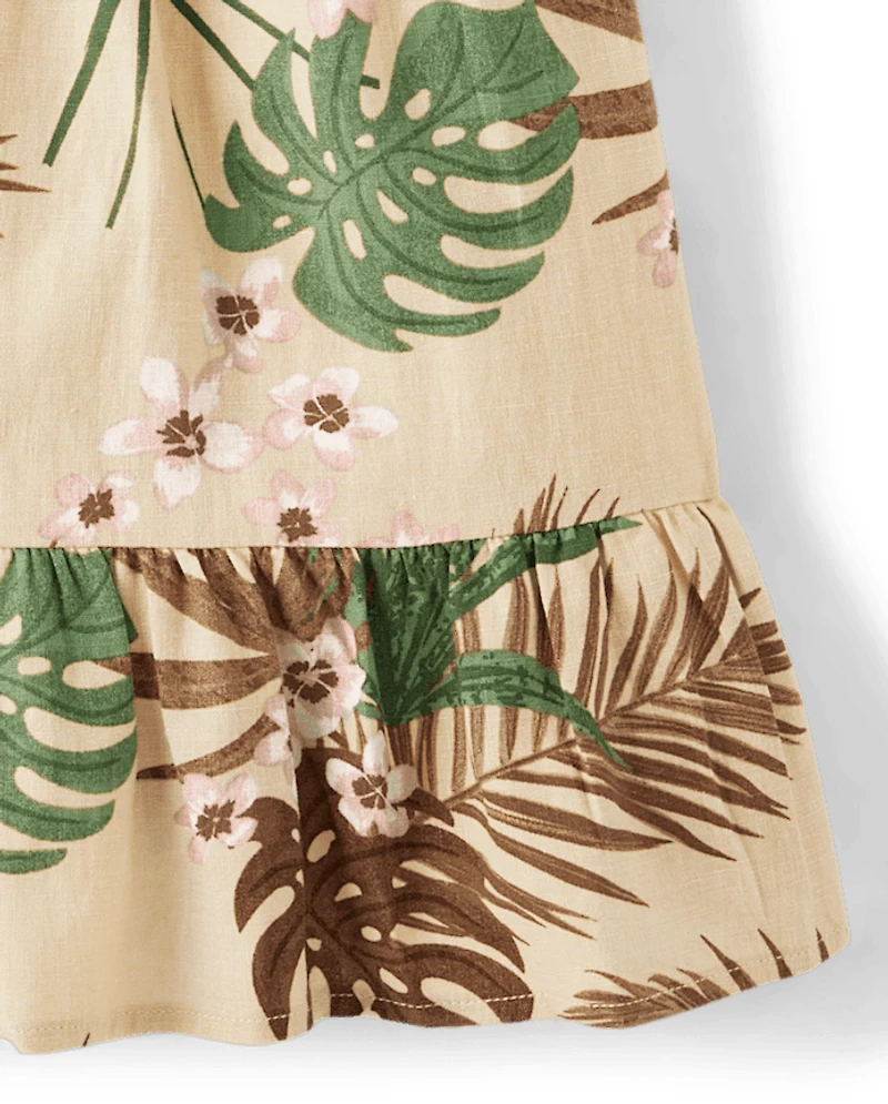 Fille Famille assortie Palm Ruffle Robes - Safari