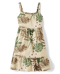 Fille Famille assortie Palm Ruffle Robes - Safari