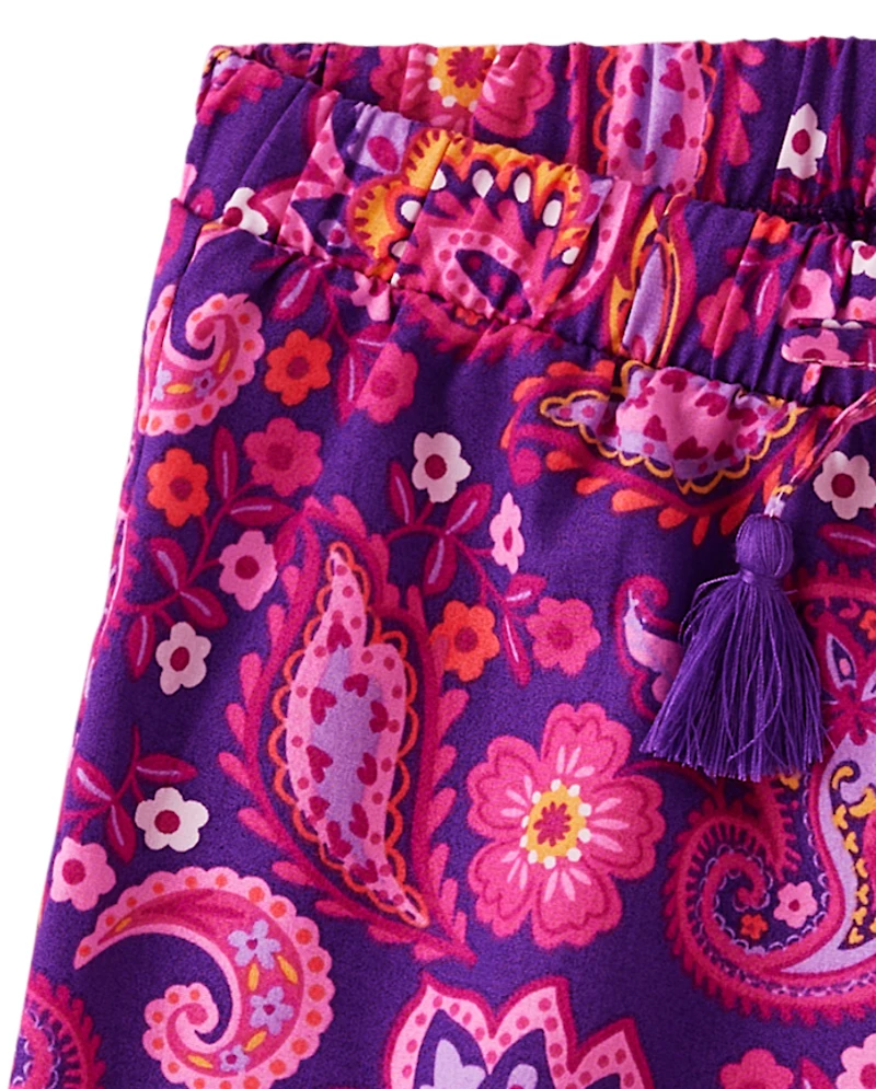 Girls  Paisley Paperbag Waist Shorts - Island Spice