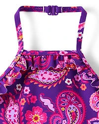 Maillot de bain une pièce à volants fille motif cachemire - Splish-Splash