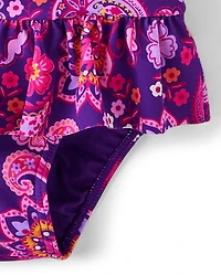 Maillot de bain une pièce à volants fille motif cachemire - Splish-Splash