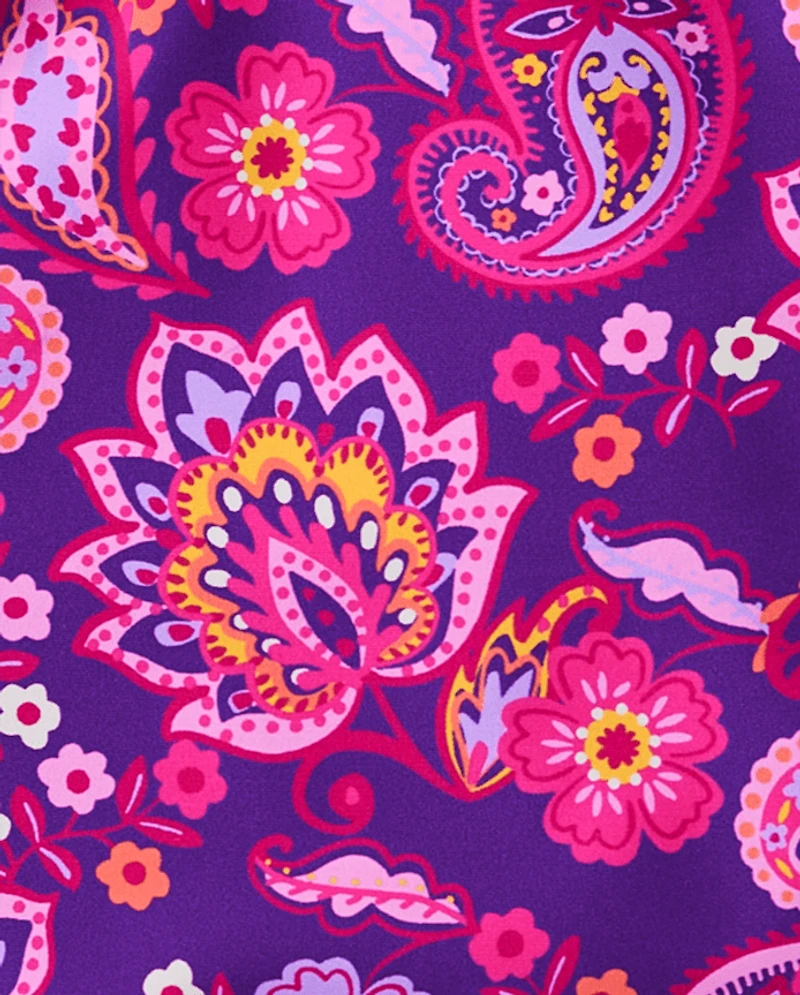 Maillot de bain une pièce à volants fille motif cachemire - Splish-Splash