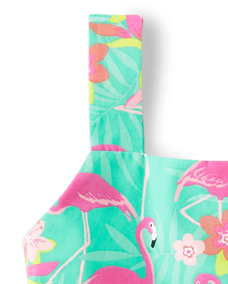 Girls Flamingo Ruffle Tank Top - Tropical Paradise