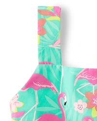 Girls Flamingo Ruffle Tank Top - Tropical Paradise