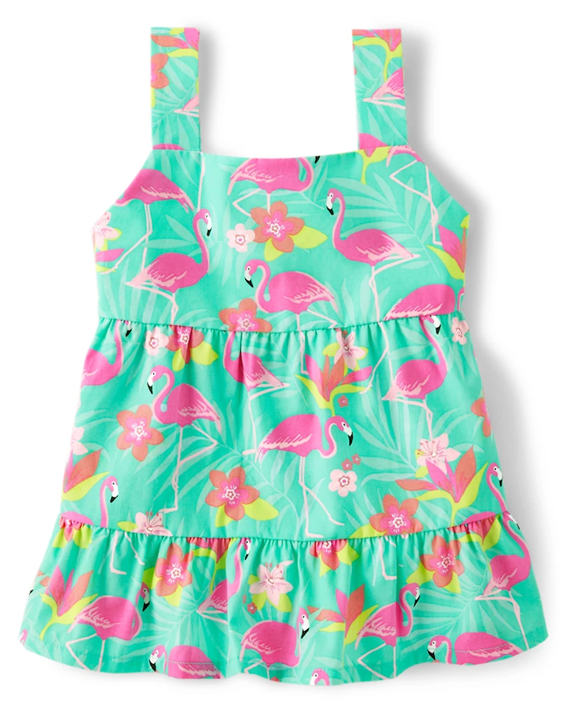 Débardeur à volants flamant rose pour filles - Paradis tropical