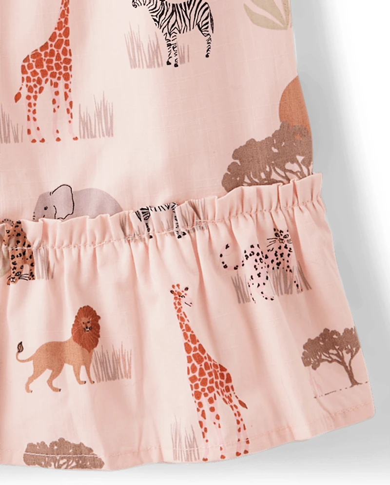 Girls Safari Ruffle Dress