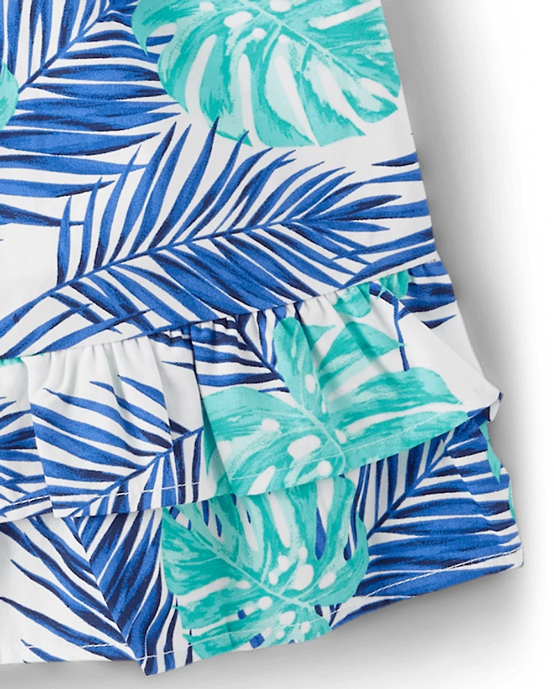 Jupe-short à volants motif de feuilles tropicales pour filles - Sauvez les mers