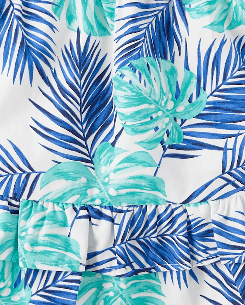 Jupe-short à volants motif de feuilles tropicales pour filles - Sauvez les mers