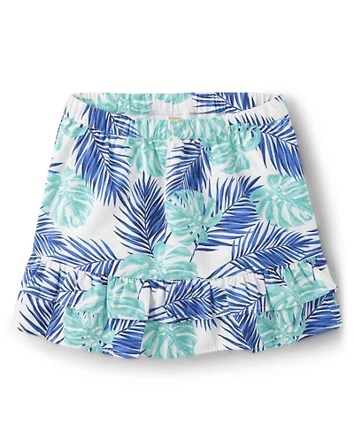 Girls Tropical Leaf Ruffle Skort - Save the Seas