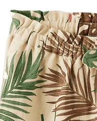 Girls Palm Paperbag Waist Shorts - Safari