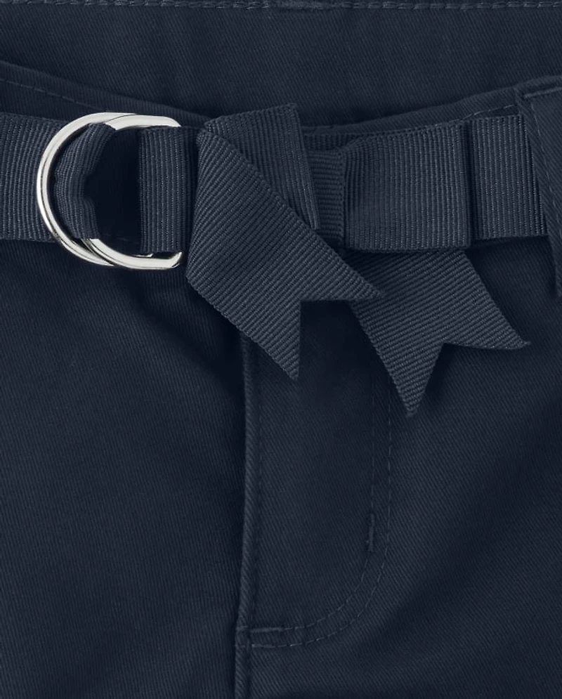 Girls Wrinkle-Resistant Belted Chino Pants - Uniform