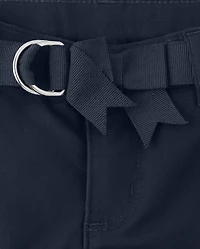 Girls Wrinkle-Resistant Belted Chino Pants - Uniform