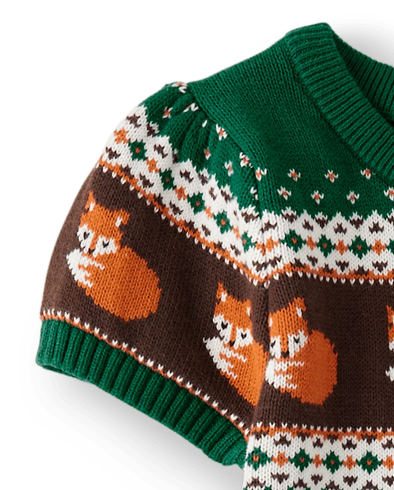 Girls Fox Fairisle Sweater Dress - Friendly