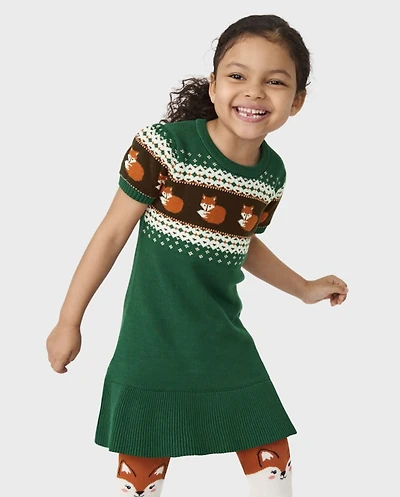 Girls Fox Fairisle Sweater Dress - Friendly