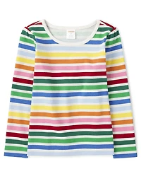 Girls Rainbow Striped Top - Very Merry
