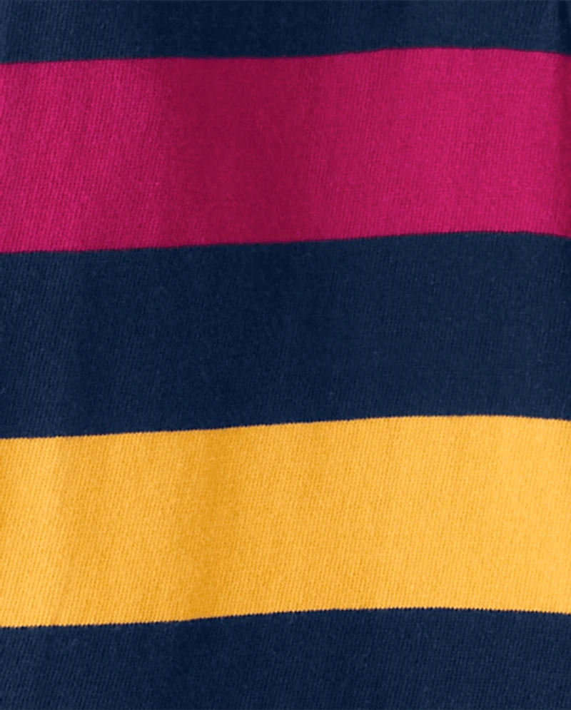 Girls Striped Varsity Patch Polo Dress - Prep School
