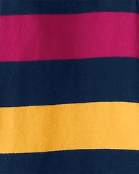 Girls Striped Varsity Patch Polo Dress - Prep School