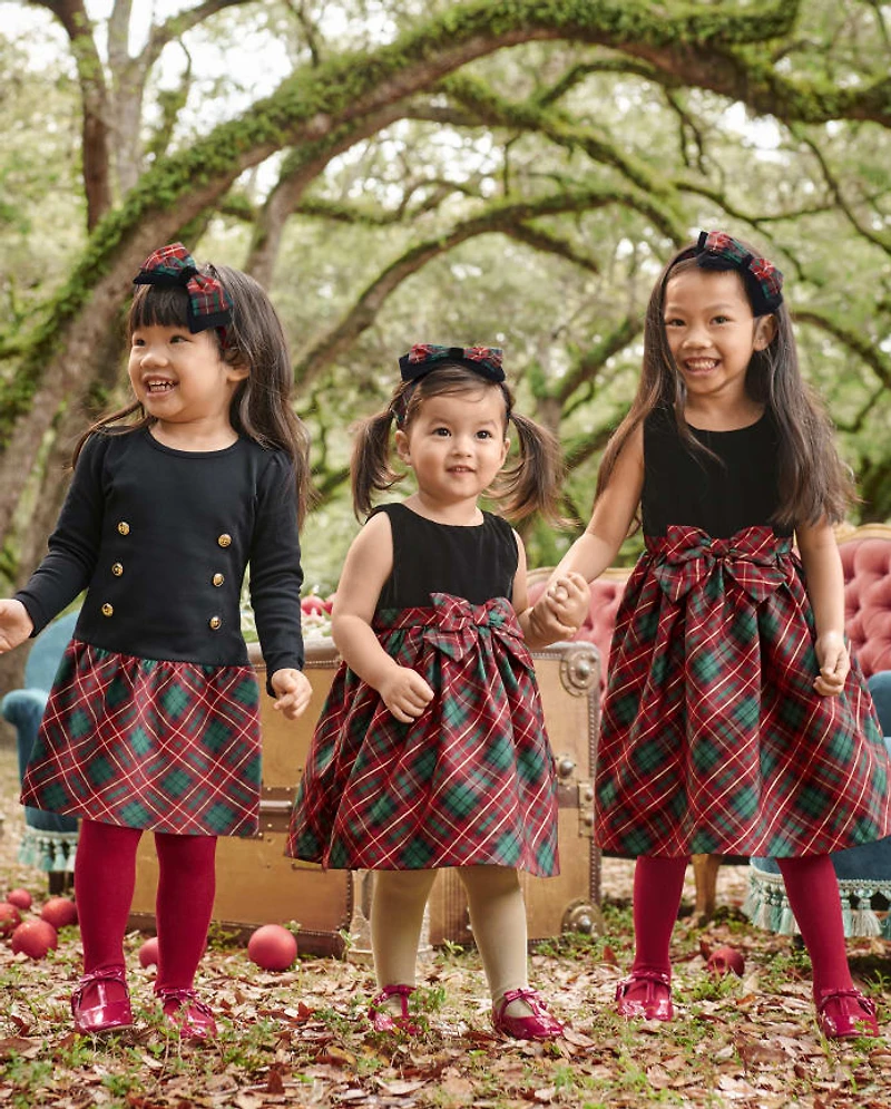 Girls Plaid Ponte Button Front Dress - A Royal Christmas