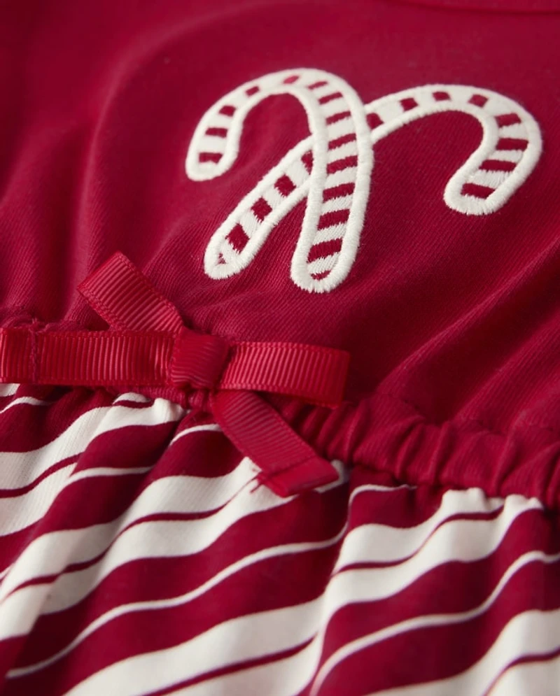 Robe à volants et motifs de cannes Noël brodées pour fille - Un royal