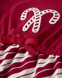 Robe à volants et motifs de cannes Noël brodées pour fille - Un royal