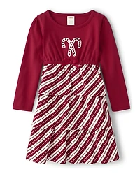 Robe à volants et motifs de cannes Noël brodées pour fille - Un royal