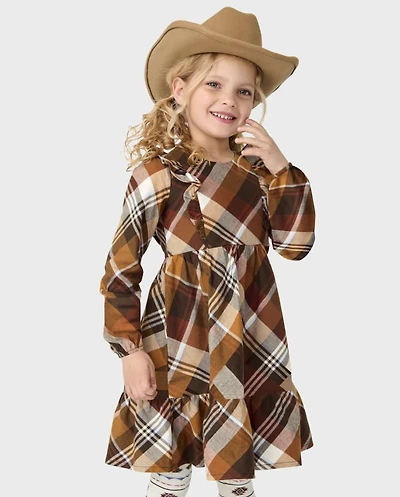Robe à volants en sergé carreaux pour filles - Montagnes du Montana