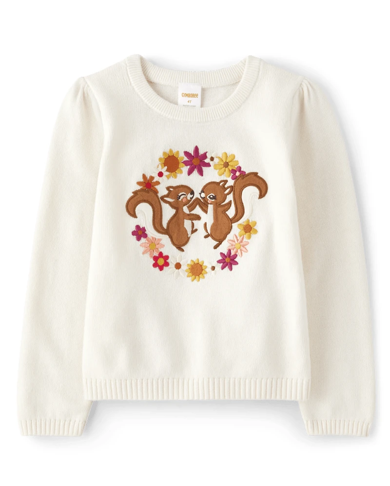 Pull brodé écureuil pour fille - Bonne récolte