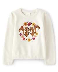 Pull brodé écureuil pour fille - Bonne récolte