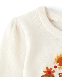 Pull brodé écureuil pour fille - Bonne récolte