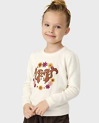 Girls Embroidered Squirrel Sweater - Happy Harvest