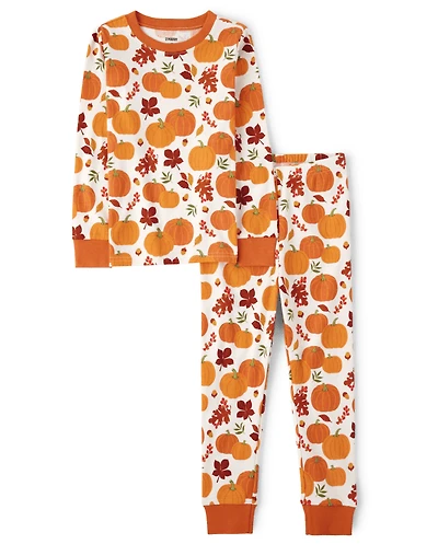 Kids Pumpkin Snug Fit Cotton Pajamas