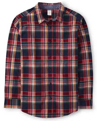 Mens Matching Family Plaid Poplin Button Up Shirt - Apple Orchard