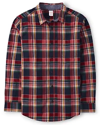 Mens Matching Family Plaid Poplin Button Up Shirt - Apple Orchard