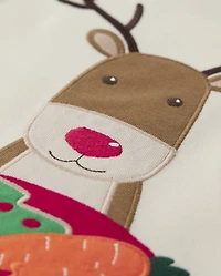 Kids Embroidered Reindeer Snug Fit Cotton Pajamas