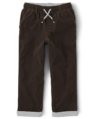 Boys Corduroy Pull On Roll Cuff Pants - Little Essentials