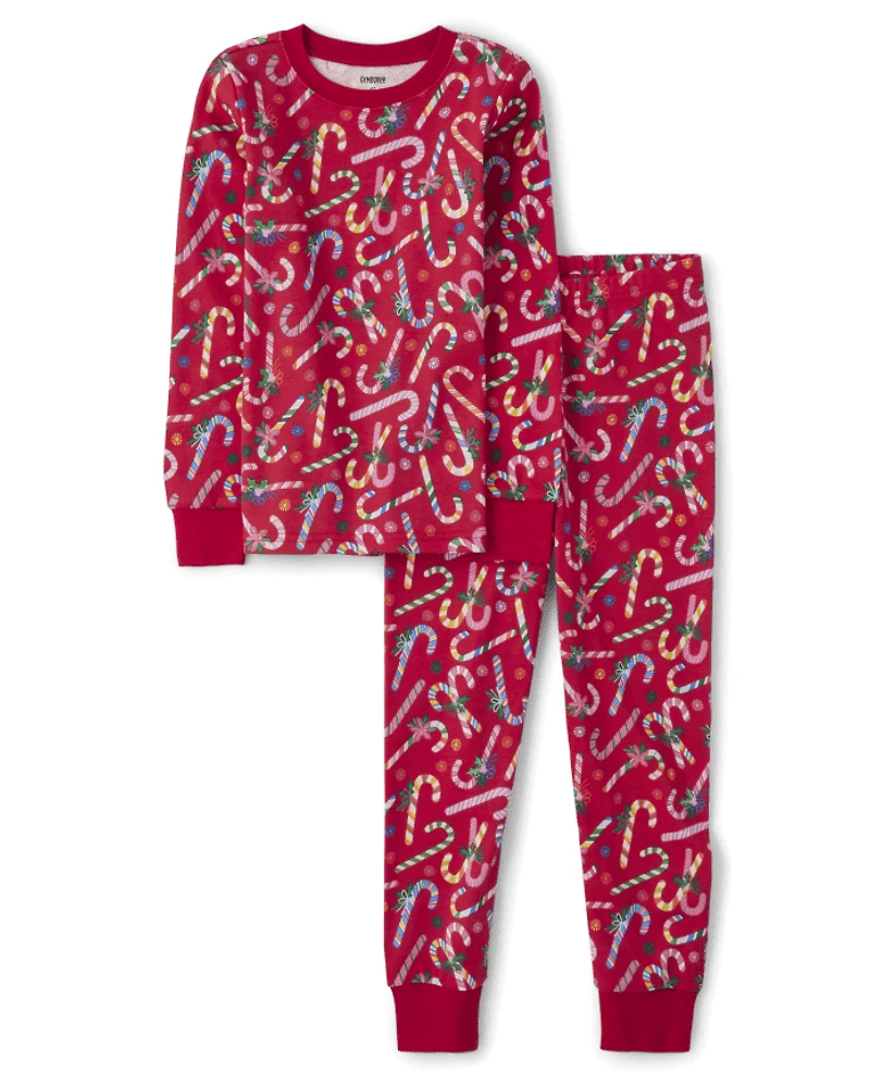 Kids Candy Cane Snug Fit Cotton Pajamas